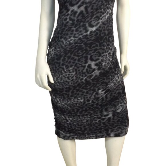 TADASHI SHOJI Evening Dress, XL, Grey Animal Print, Jeweled One Shoulder, Ruched - Picture 4 of 15